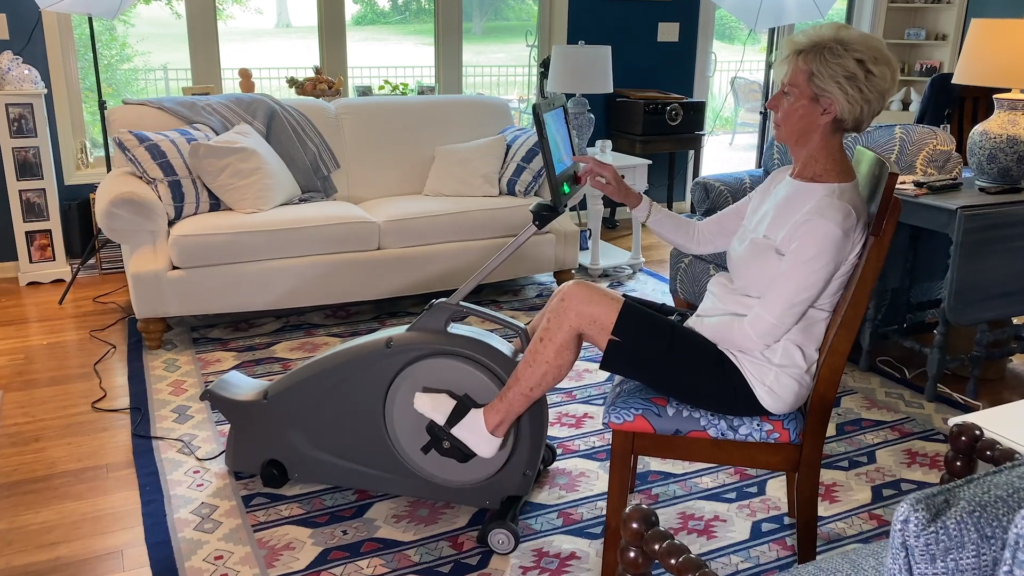 Patient doing at-home rehabilitation.